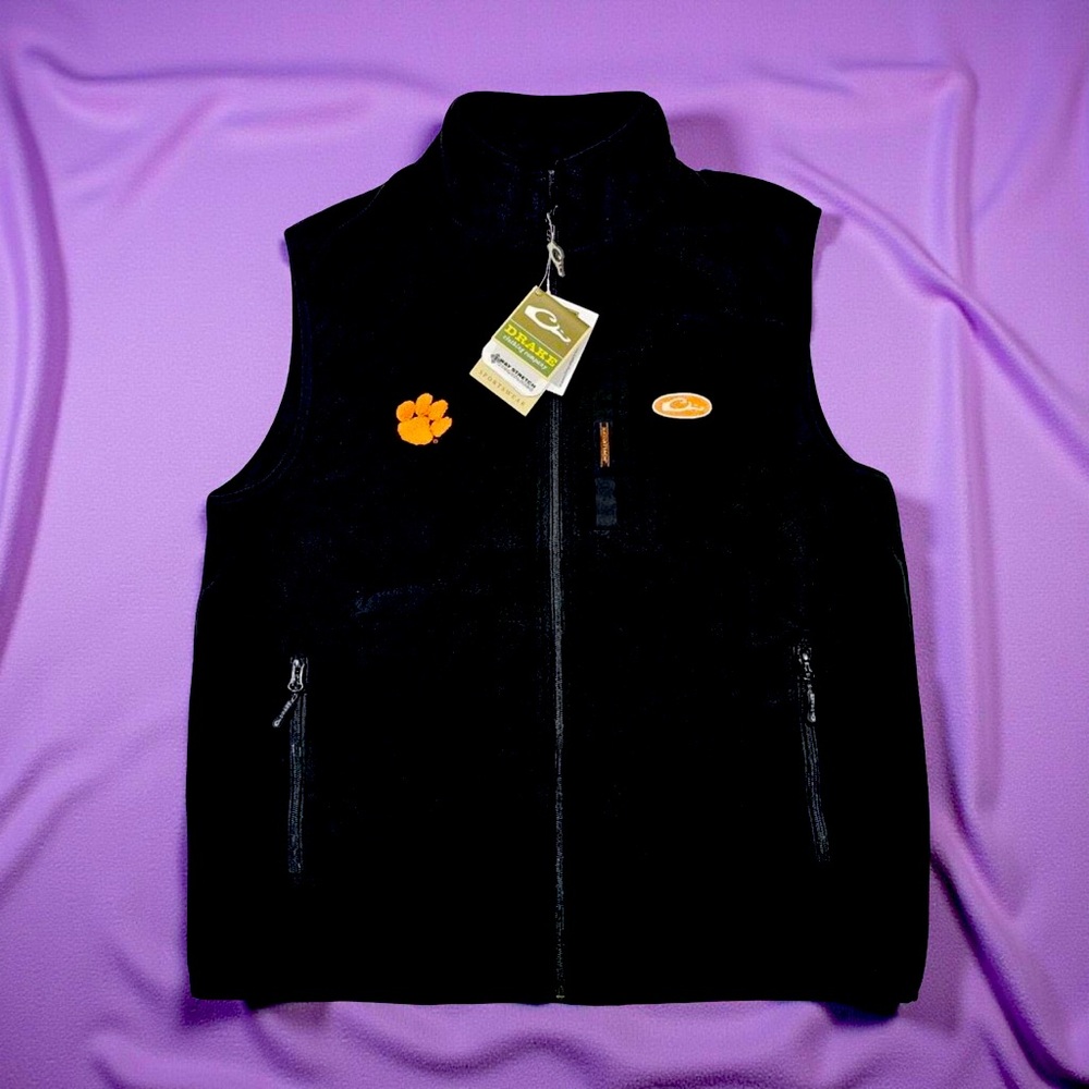 🧡🐯 💜CLEMSON TIGERS Drake Camp Fleece Windproof Black Vest Magnattach Pockets